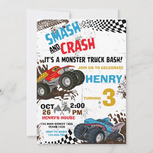 Monster Truck Birthday Party Invitation 