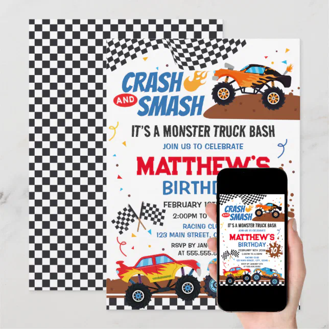 Monster Truck Birthday Party Invitation | Zazzle
