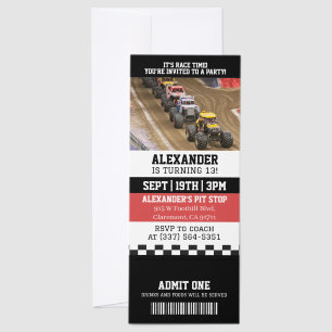 Monster Truck Birthday Party Invitation Raffle Tickets