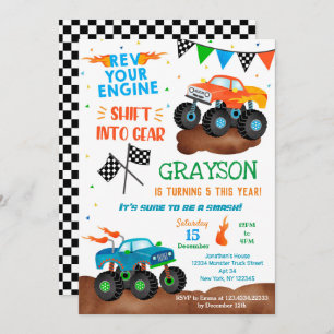 Monster Truck Birthday Party Invitations for boy