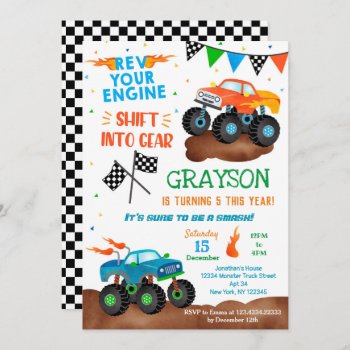Monster Truck Birthday Party Invitations For Boy by SugarPlumPaperie at Zazzle