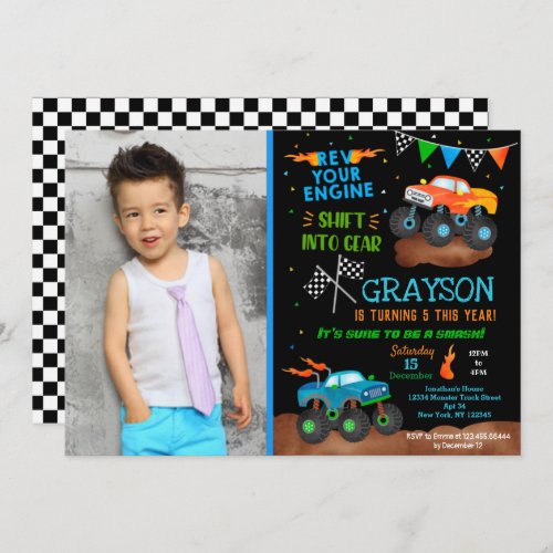 Monster Truck Birthday Party Invitations for boy 