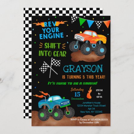 Monster Truck Birthday Party Invitations For Boy
