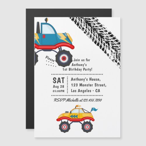 Monster Truck Birthday Party Magnetic Invitation