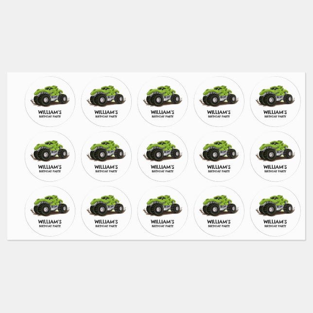 Monster Truck Birthday Party Minimal Boys Birthday Labels (Sheet)