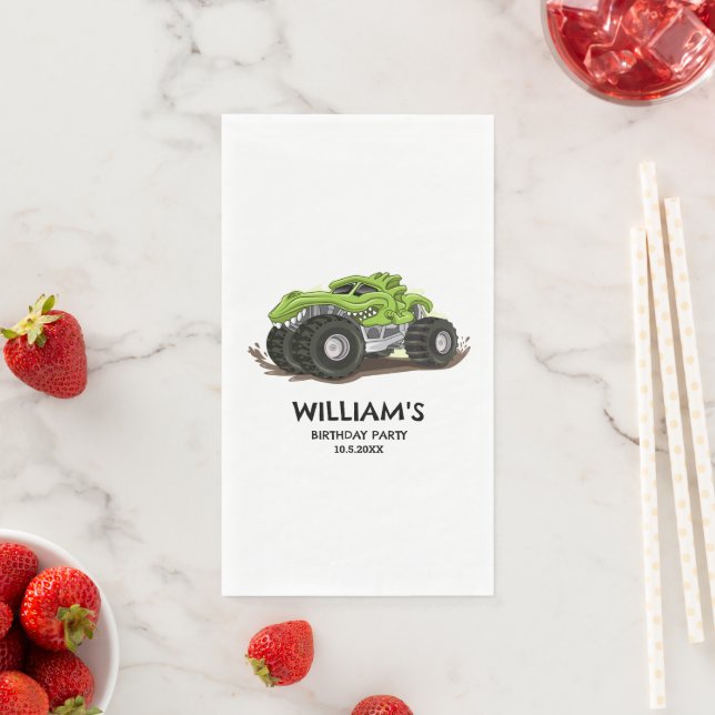 Monster Truck Birthday Party Minimal Boys Birthday Paper Guest Towels (Insitu)