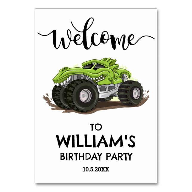 Monster Truck Birthday Party Minimal Boys Birthday Table Number (Front)