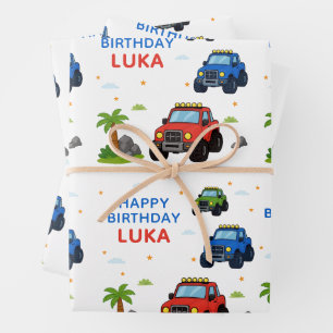Monster Truck Birthday Party Name Kids Wrapping Paper Sheets
