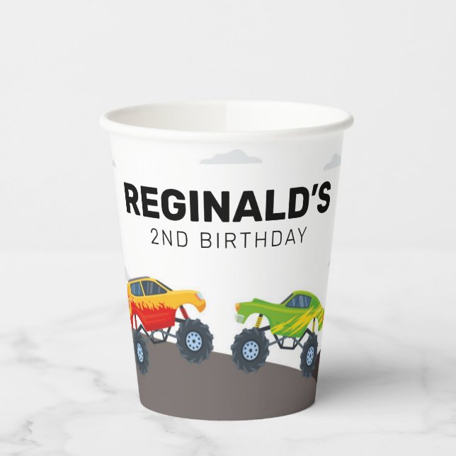 Monster Truck Birthday Party Paper Cups (Left)