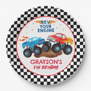 Monster Truck Birthday Party Paper Plates by SugarPlumPaperie at Zazzle