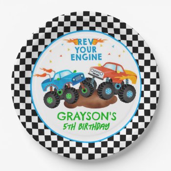Monster Truck Birthday Party Paper Plates by SugarPlumPaperie at Zazzle