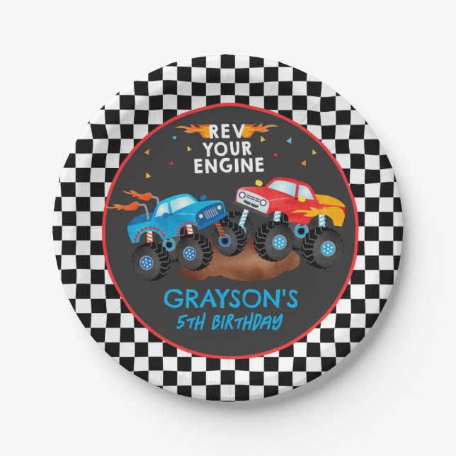 Monster Truck Birthday Party Paper Plates (Front)