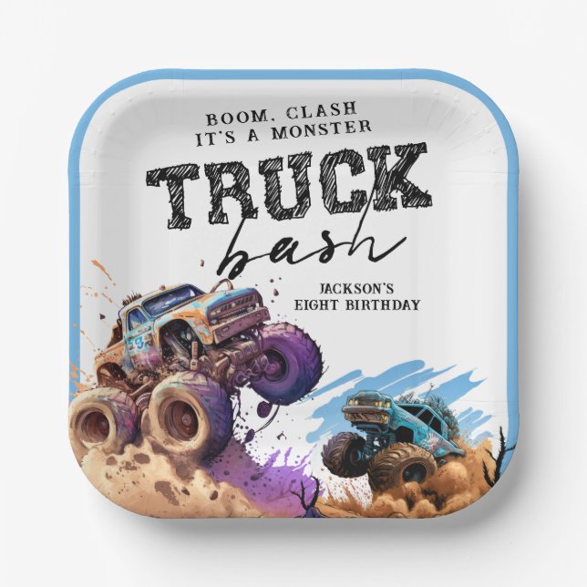 Monster Truck Birthday Party Paper Plates (Front)