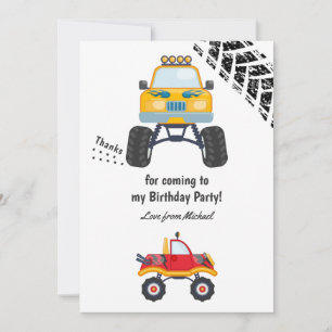 Monster Truck Birthday Party Thank You Card