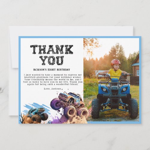 Monster Truck Birthday Party Thank You Card