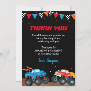 Monster Truck Birthday Party Thank You Cards