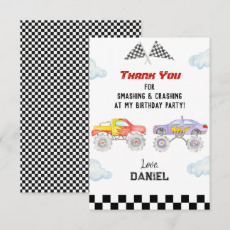 Monster Truck Birthday Party Thank You Cards