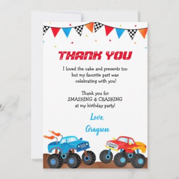 Monster Truck Birthday Party Thank You Cards by SugarPlumPaperie at Zazzle