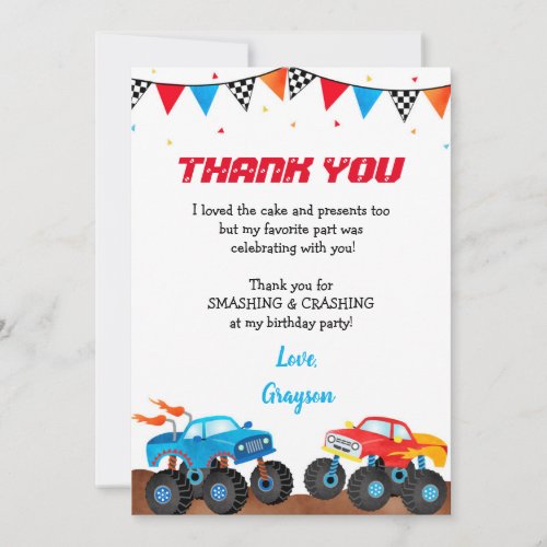 Monster Truck Birthday Party Thank You Cards