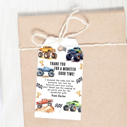 Monster Truck Birthday Party  Thank You Gift Tag