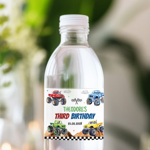 Monster Truck Birthday Party Water Bottle Label