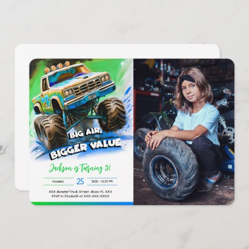 Monster Truck Birthday Photo Invitation