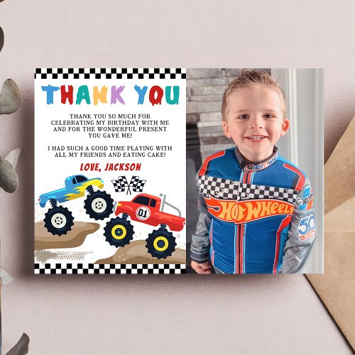 Monster Truck Birthday Photo Thank You Card
