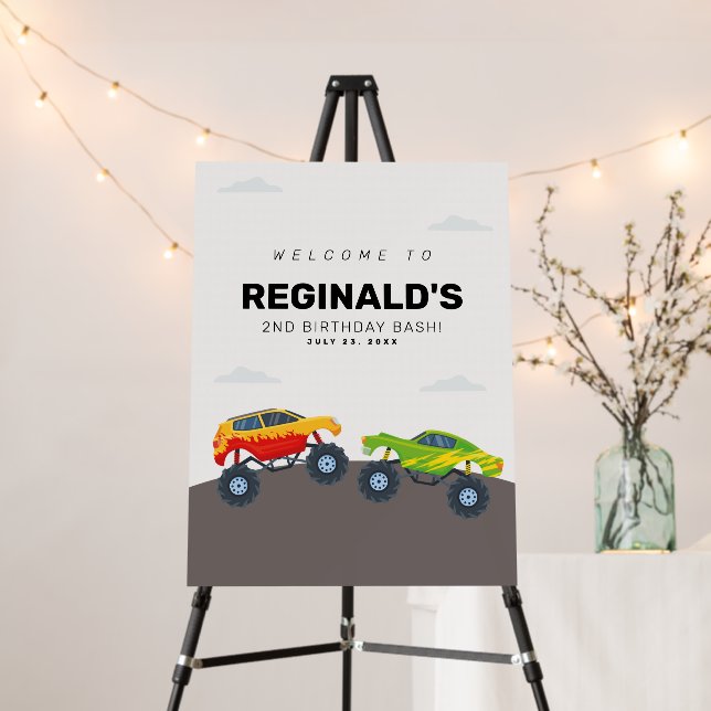 Monster Truck Birthday Sign Welcome Foam Board (In Situ (Stand))