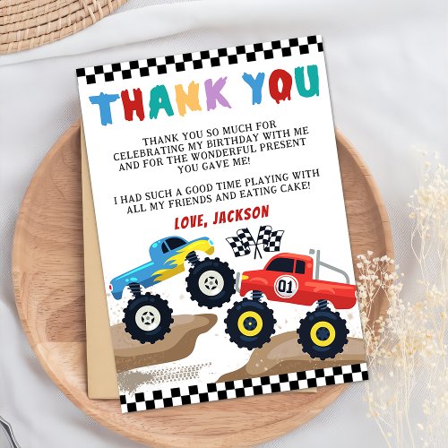 Monster Truck Birthday Thank You Card