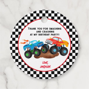 Monster Truck Birthday Thank You Gift Favor Tags