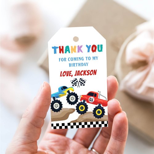 Monster Truck Birthday Thank You Gift Tags 