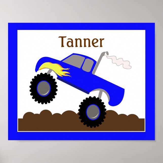 Monster Truck (Blue) Customized Nursery Art Print (Front)