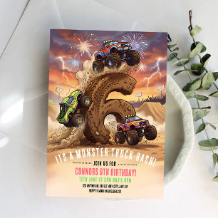Monster Truck Boom Crash 6th Birthday Invitation