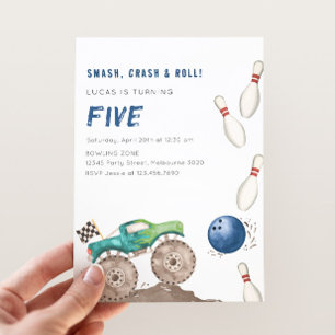 Monster Truck & Bowling Birthday Party  Invitation