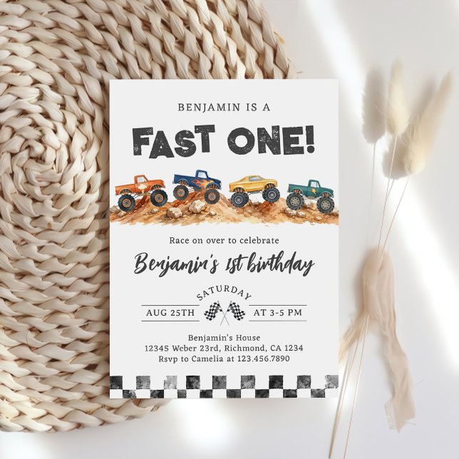 Monster Truck Boy 1st Birthday Invitation (Creator Uploaded)