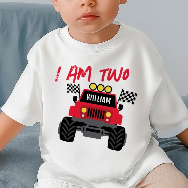 Monster Truck Boy 2nd Birthday Personalized Baby T-Shirt (Creator Uploaded)