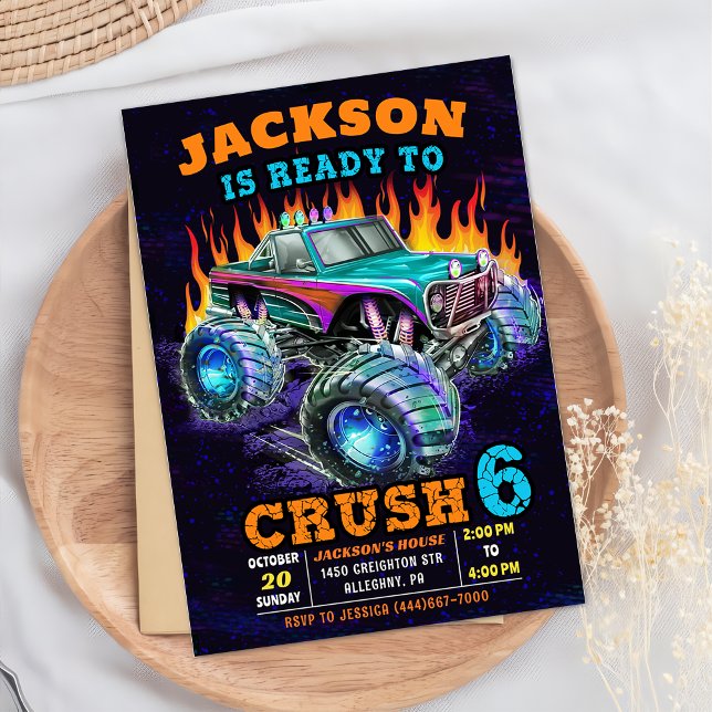 Monster Truck Boy 6th Birthday Photo Invitation (Creator Uploaded)