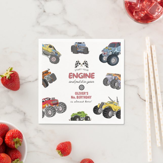 Monster truck, boy any age birthday napkins (Insitu)