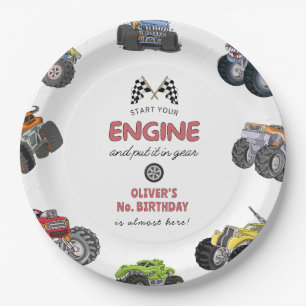 Monster truck, boy any age birthday paper plates
