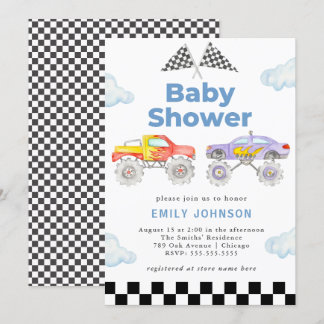 Monster Truck Boy Baby Shower Invitation