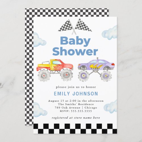 Monster Truck Boy Baby Shower Invitation
