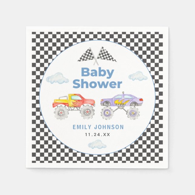 Monster Truck Boy Baby Shower Napkins (Front)