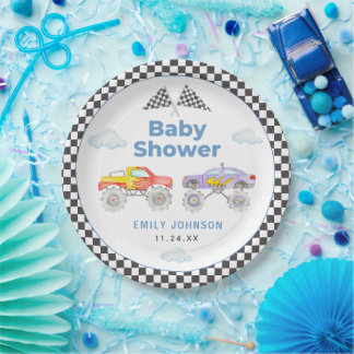 Monster Truck Boy Baby Shower Paper Plates
