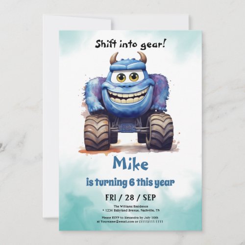 Monster Truck boy Birthday  Invitation