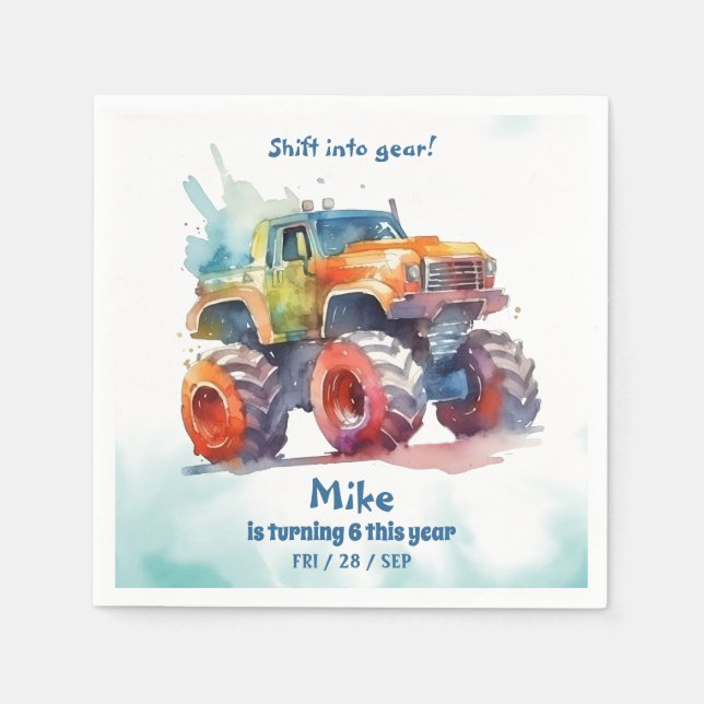Monster Truck boy Birthday  Napkins (Front)