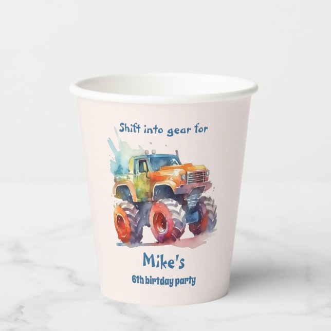 Monster Truck boy Birthday  Paper Cups (Front)