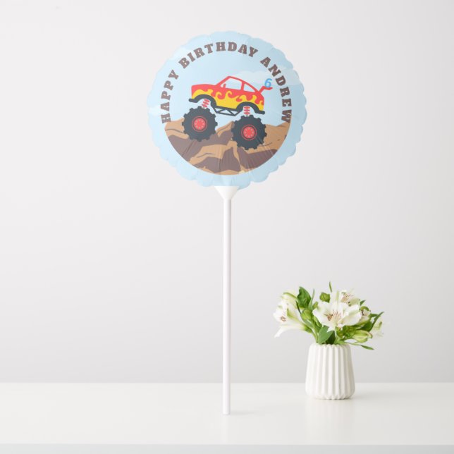 Monster Truck Boy Birthday Party Balloon (In SItu)