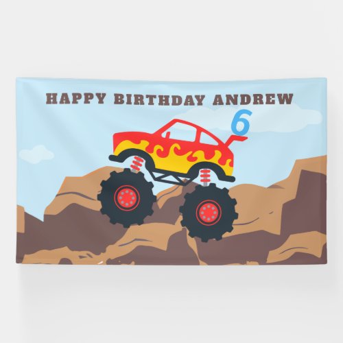 Monster Truck Boy Birthday Party Banner