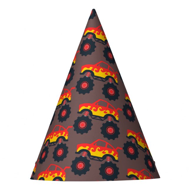 Monster Truck Boy Birthday  Party Hat (Front)