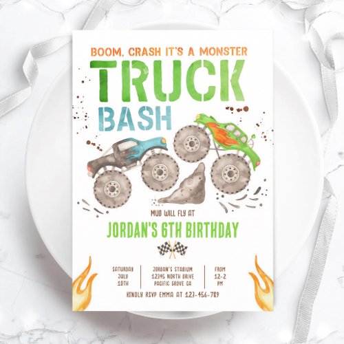 Monster Truck Boy Birthday Party Invitation